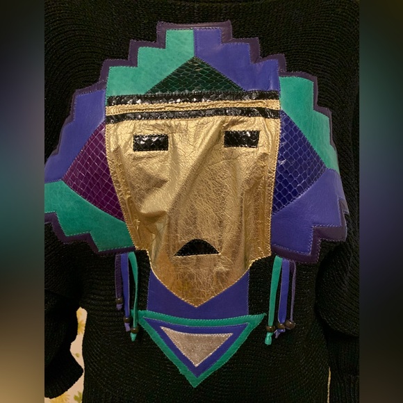 Augustina Vintage Leather Aztec Sweater size M - Picture 6 of 14
